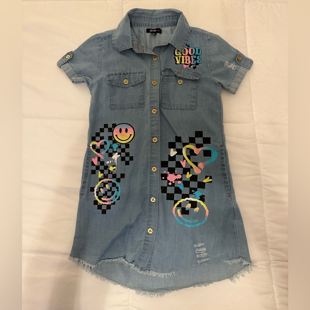 Denim Shirt Dress with Vibrant Graphics Size 6X